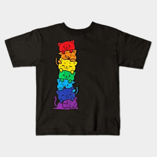 Cat Stack Rainbow Gay Pride Cute Lgbt Animal Pet Lover Kids T-Shirt